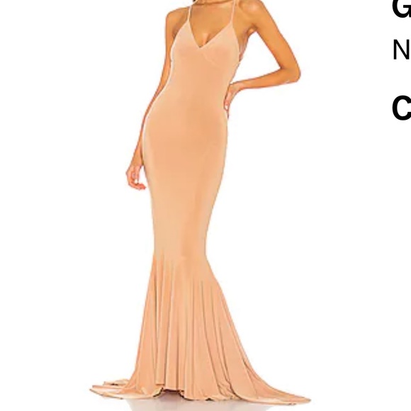 $350 REVOLVE Norma Kamali Low Back Slip Mermaid Fishtail Gown Nude Beige Dress - Picture 10 of 12